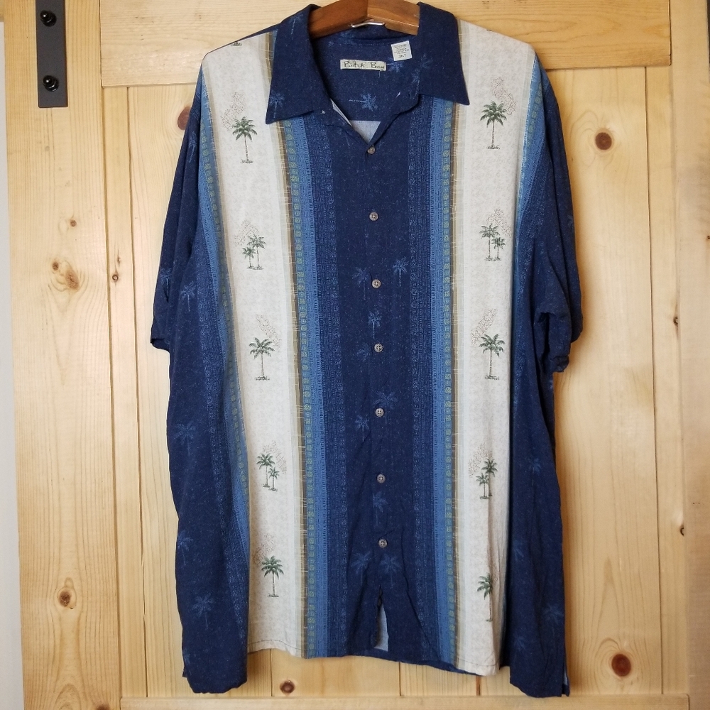 Batik Bay Hawaiian Tropical Palm Tree Button Down Short Sleeve Shirt